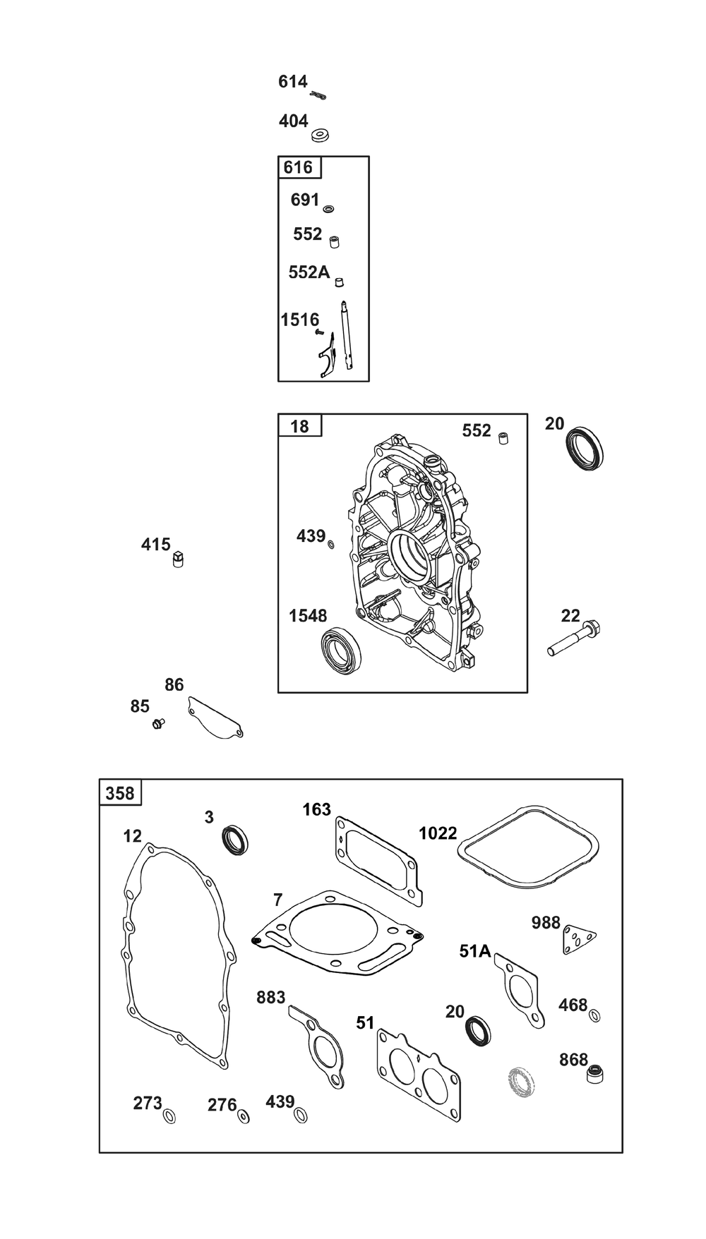 Crankcase Cover/Sump Group Diagram and Parts List for 386447-0443-G1 200000 - 399999 Briggs and Stratton Engine